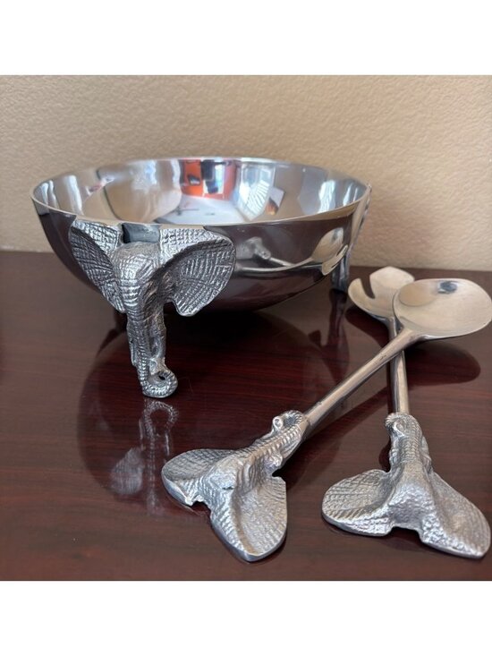 Unbranded Other - Vintage Aluminum Elephant Centerpiece Bowl with Servers Safari Wildlife Decor